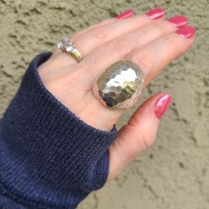 925 Large Hammered Knuckle Sterling Silver Ring, Size 9
